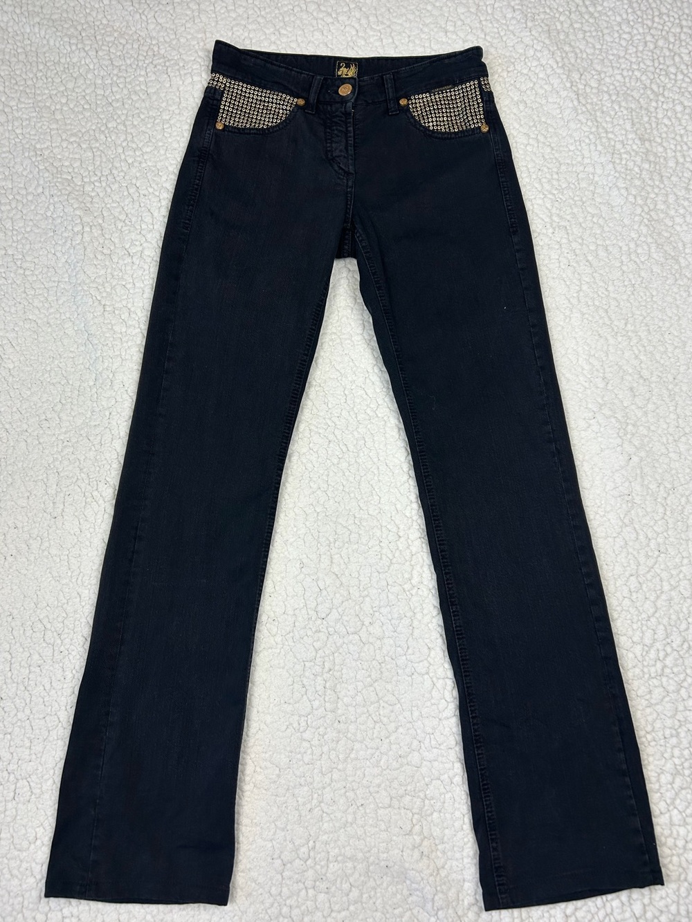 Cappopera Jeans Women's 40/ 26 Black Gold Stud Logo Embroidered Made in Italy